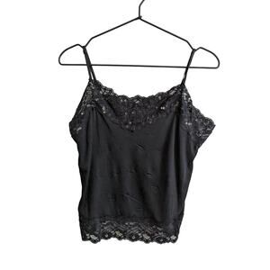Vintage Y2K Lapis Womens Sz M Spaghetti Strap Layering Shirt Black Lace Trim